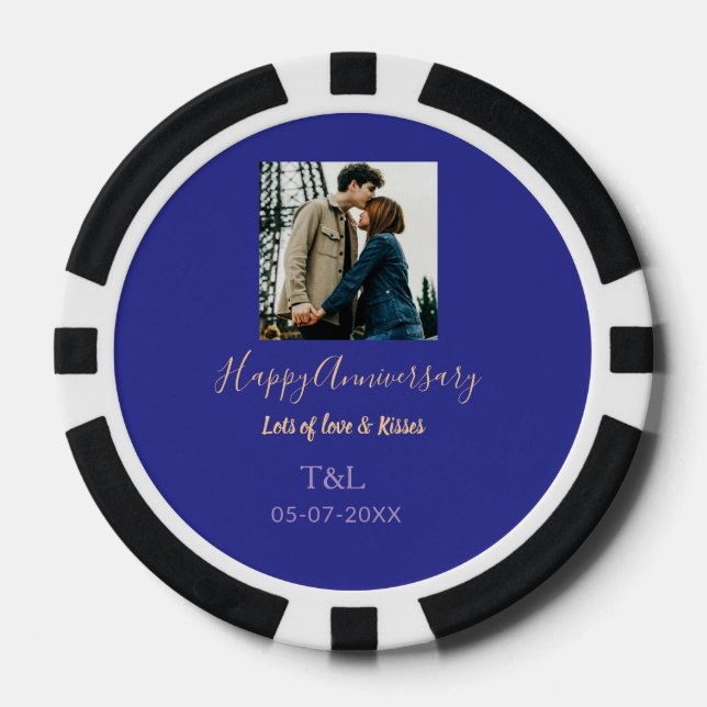 Jetons De Poker Boho moderne heureux anniversaire ajouter nom bleu (Recto)