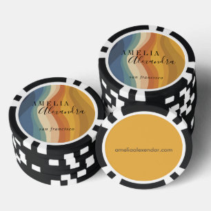 Jetons De Poker Boho Rétro Écriture Abstraite Lignes Ondulées Jaun