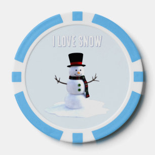 Jetons De Poker Bonhomme de neige avec chapeau et écharpe. J'aime
