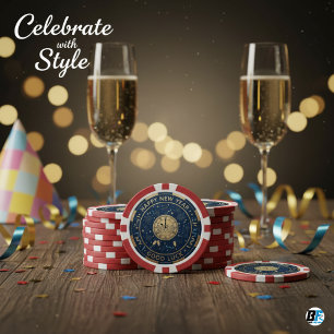 Jetons De Poker Bonne Année Bonne Chance Horloge de Minuit