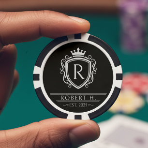 Jetons De Poker Bouclier Décoratif Monogramme Couronne Noir
