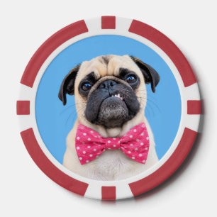 Jetons De Poker Bouledogue portant un nœud papillon rose