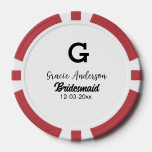 Jetons De Poker Bridesmaid ajouter nom monogramme simple minimal m