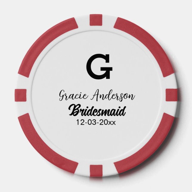 Jetons De Poker Bridesmaid ajouter nom monogramme simple minimal m (Recto)