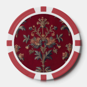 Jetons De Poker Broderie medievale fleurie en rouge bordeaux