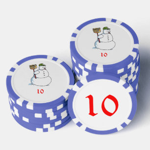 Jetons De Poker Broom Snowman bleu 10 puce de poker rayé