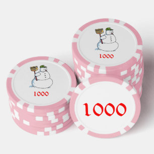 Jetons De Poker Broom Snowman rose 1000 puce de poker rayé