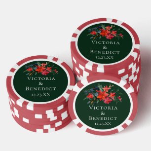 Jetons De Poker Cadeau de mariage floral de Noël au poinsettia ver