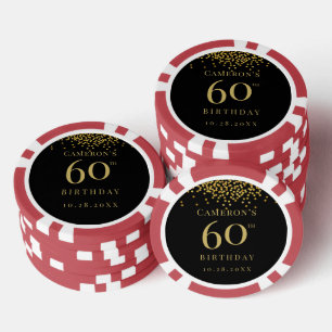 Jetons De Poker Cadeau personnalisé de confettis noir et or pour 6