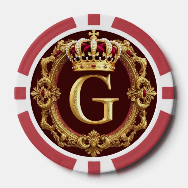 Jetons De Poker Cadre doré luxueux avec monogramme couronné (Recto)