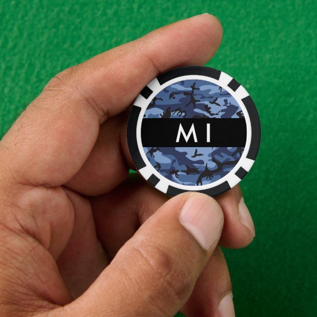 Jetons De Poker Camouflage bleu marine Votre nom Personnalisez (main)