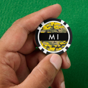 Jetons De Poker Camouflage jaune et vert Votre nom Personnalisez