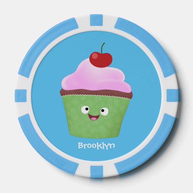 Jetons De Poker Caricature de cupcake joyeux (Recto)