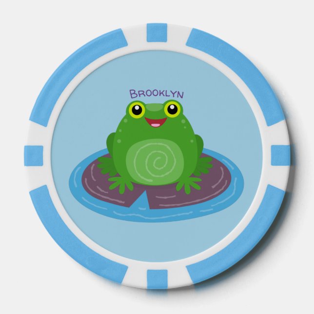 Jetons De Poker Caricature de grenouille verte mignonne (Recto)
