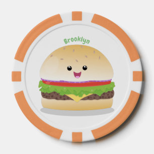 Jetons De Poker Caricature de hamburger kawaii joyeux