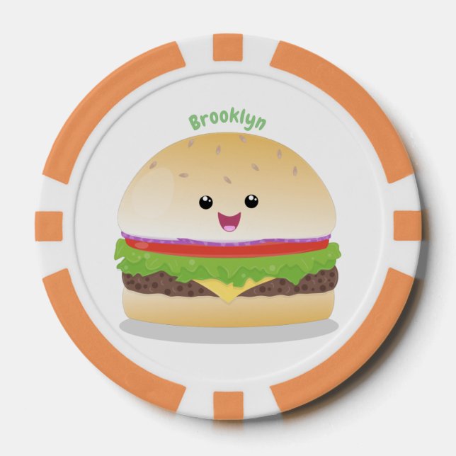 Jetons De Poker Caricature de hamburger kawaii joyeux (Recto)