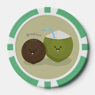 Jetons De Poker Caricature de noix de coco kawaii joyeux