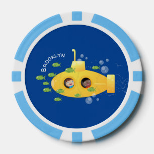 Jetons De Poker Caricature de poisson sous-marin jaune mignon
