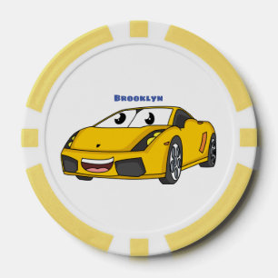 Jetons De Poker Caricature de voiture sport jaune joyeux