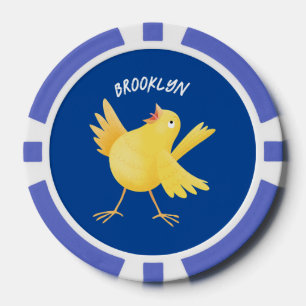 Jetons De Poker Caricature d'oiseau canari jaune chantant mignon