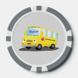 Jetons De Poker Caricature du bus scolaire jaune joyeux