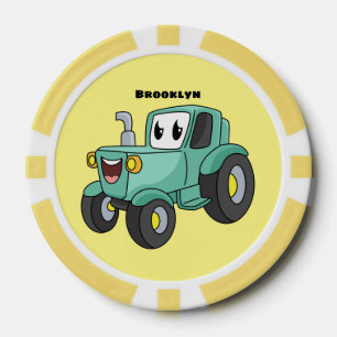 Jetons De Poker Caricature joli tracteur vert joyeux