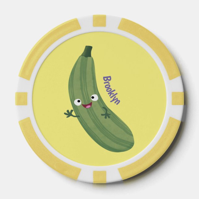 Jetons De Poker Caricature joyeux de courgettes mignonnes (Recto)