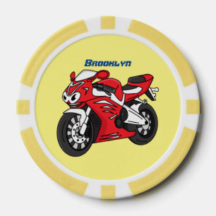 Jetons De Poker Caricature moto de sport rouge mou