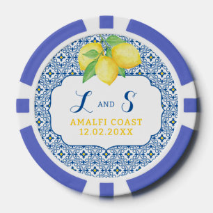 Jetons De Poker Carreau Méditerranéen Bleu Citron Aquarelle
