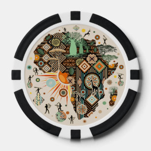 Jetons De Poker Carte d'Afrique Éléments Tribaux Décoratifs Motif