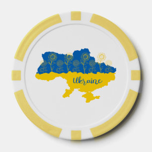 Jetons De Poker Carte de l'Ukraine avec tournesol et drapeau ukrai