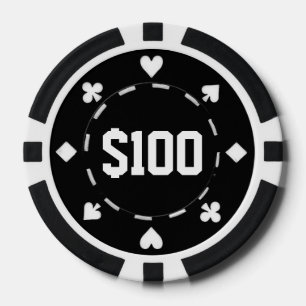 Jetons De Poker Casino, $100, Chips de Poker, Noir/Blanc