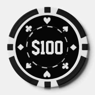 Jetons De Poker Casino, $100, Chips de Poker, Noir/Blanc