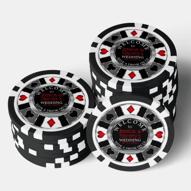 Jetons De Poker Casino Chip Mariage - Boire sur nous - Argent & Ro (Empiler)