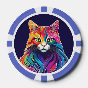 Jetons De Poker Cat Maine Portrait Coon Couleurs arc-en-ciel