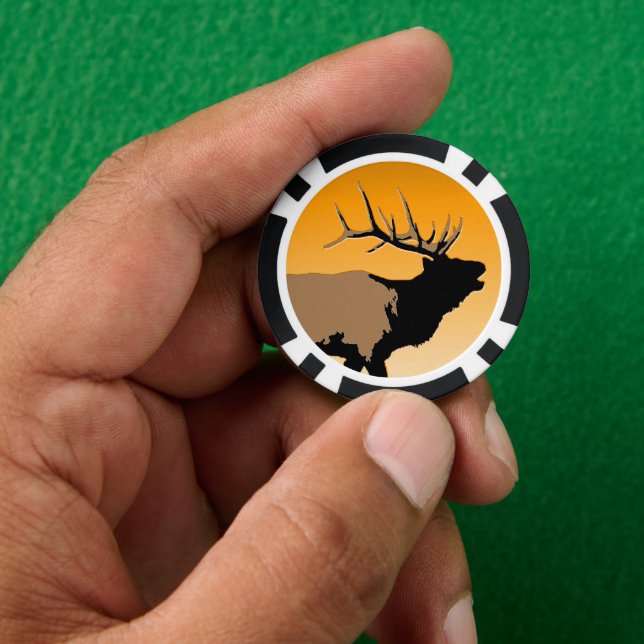 Jetons De Poker Cerf Bugling Bull au coucher du soleil Original Ar (main)