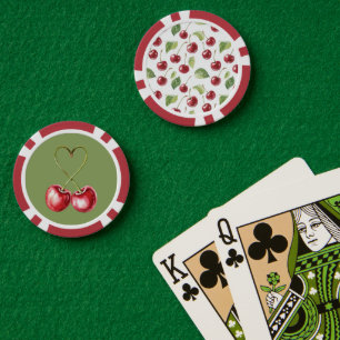 Jetons De Poker Cerises Rouges Feuilles Vertes