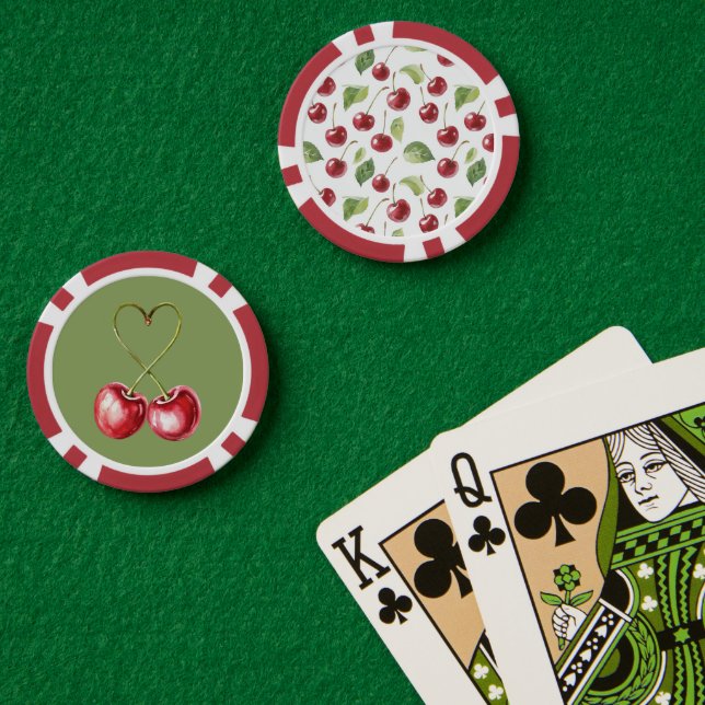 Jetons De Poker Cerises Rouges Feuilles Vertes (Table de poker (double))