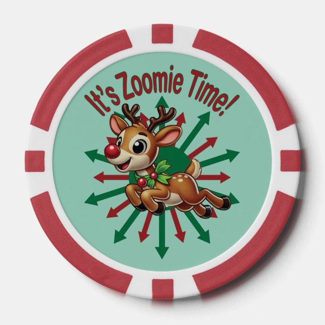 Jetons De Poker "C'est l'heure du Zoomie ! Reinder de Noël (Recto)