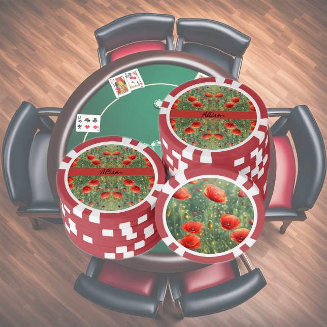 Jetons De Poker Champ lumineux de pavots rouges, personnalisable (Créateur téléchargé)