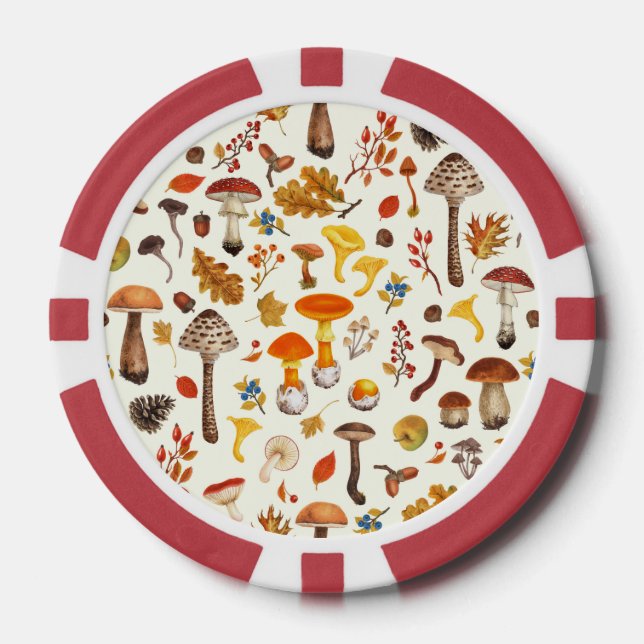 Jetons De Poker Champignons sauvages sur blanc (Recto)
