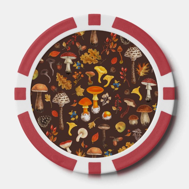 Jetons De Poker Champignons sauvages sur brun (Recto)