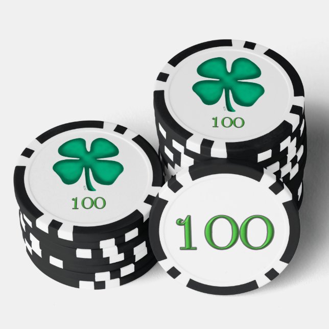 Jetons De Poker Chance 4 Leaf Irish Clover bl 100 bande puce de po (Empiler)