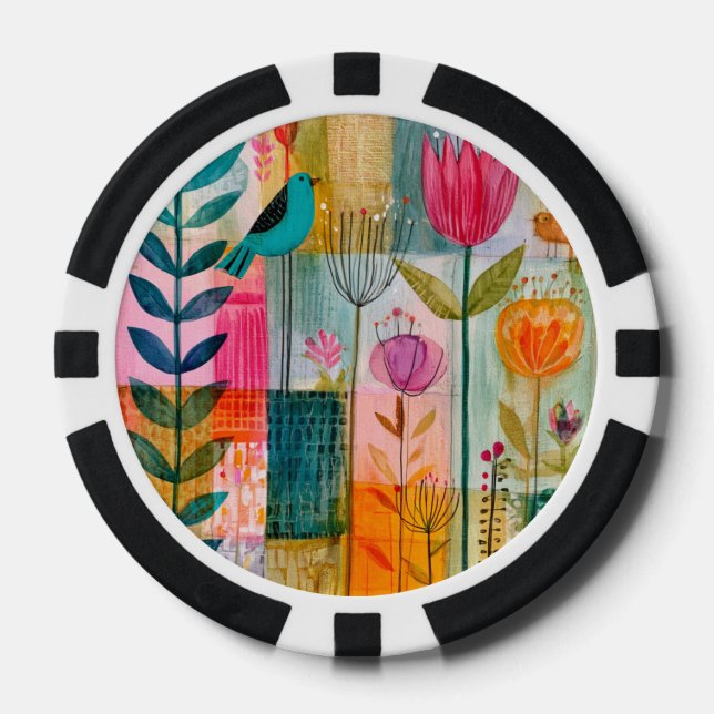 Jetons De Poker Charmant Patchwork Mer Bleu d'Oiseau (Recto)