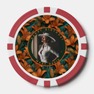 Jetons De Poker Charme de lys orange personnalisable Fête sur la p
