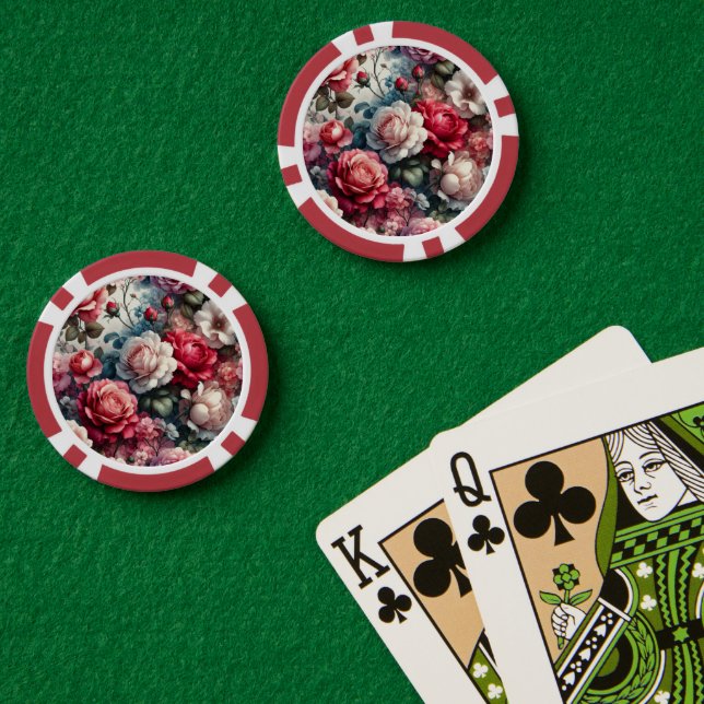 Jetons De Poker Charme floral de la rose intemporelle (Table de poker (double))