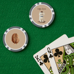 Jetons De Poker Chat Blanc Amateur de Café Crème Arc Bleu Haricot