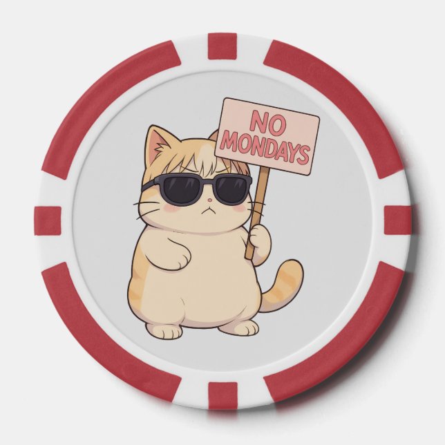 Jetons De Poker Chat Cool Pas Le Lundi Mème Esthétique (Recto)