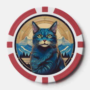 Jetons De Poker Chat Cymrique avec fond de montagne étoilé