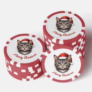 Jetons De Poker Chat de Noël mignon personnalisé avec chapeau de P